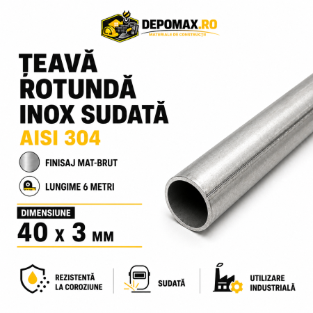 Teava rotunda inox sudata AISI 304, 40 x 3 mm, 6 metri